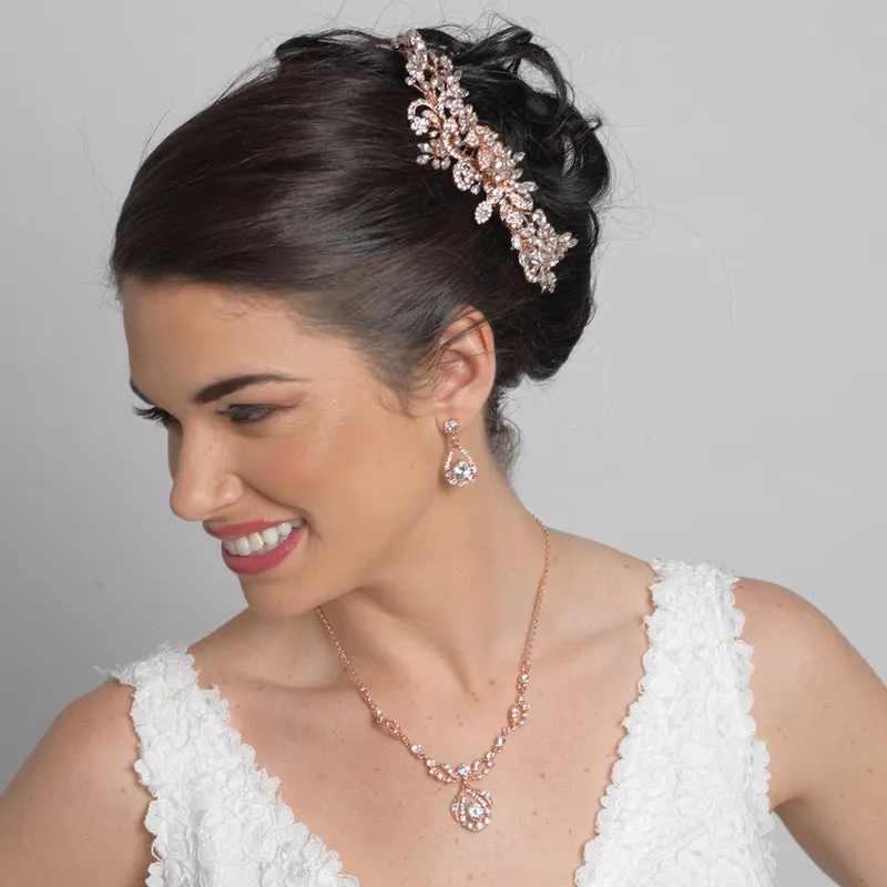 Gorgeous Lovely Rose Gold Crystal Bridal Hair Vine with Comb Vine