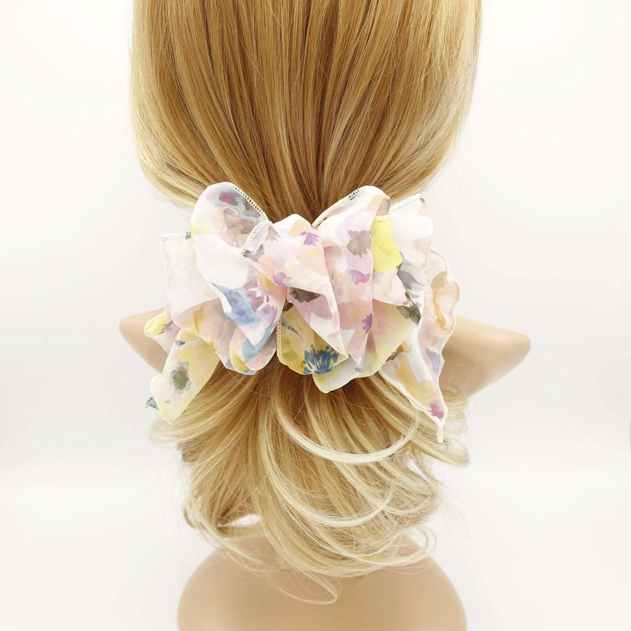 gradation floral print ruffle wave french hair barrette women hair accessory