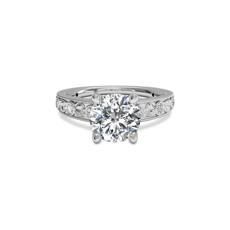 Grecian Leaf Round Brilliant Diamond Engagement Ring