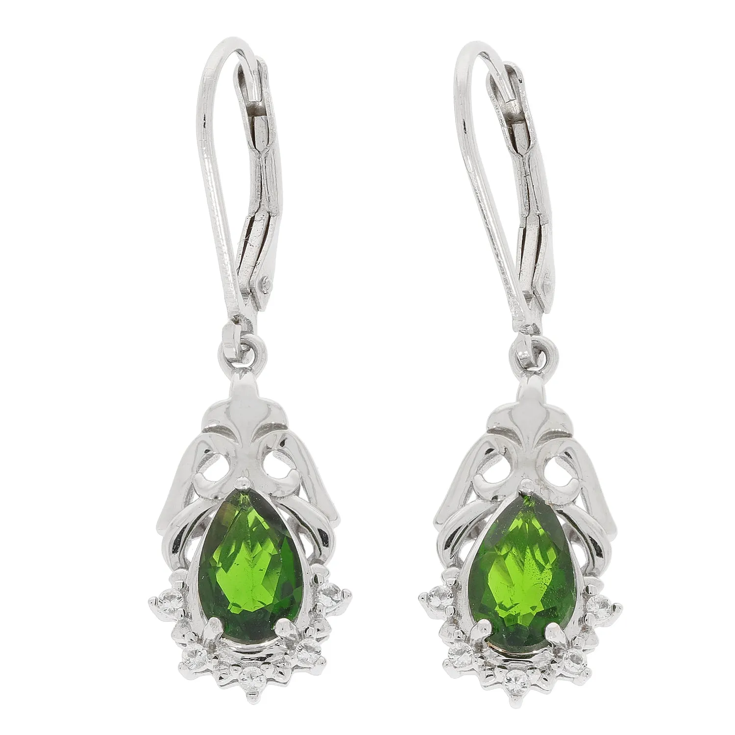 Green Chrome Diopside Sterling Silver Earrings with Diamond Accent