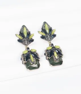 Green Deco Gemstone Large Drop Earrings