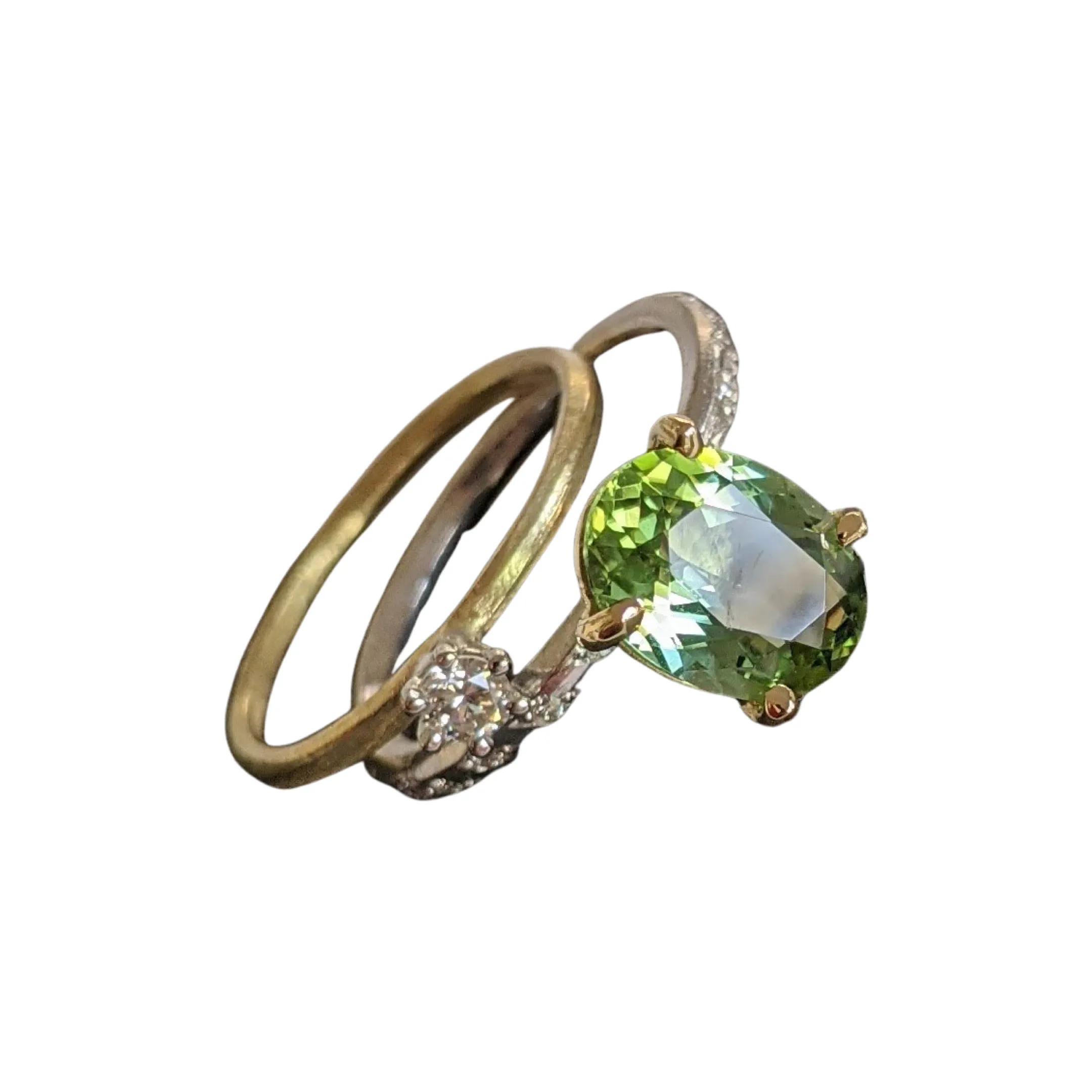 Green Tourmaline and Diamond Solitaire Ring Set