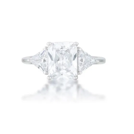 Gretchen 3ct Radiant CZ Three Stone Engagement Ring  | 4.5ct | Sterling Silver