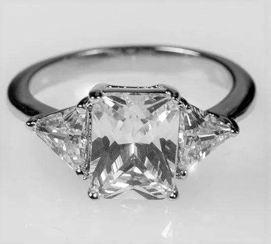 Gretchen 3ct Radiant CZ Three Stone Engagement Ring  | 4.5ct | Sterling Silver