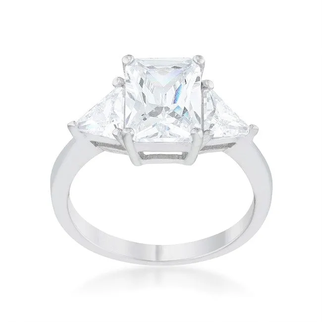 Gretchen 3ct Radiant CZ Three Stone Engagement Ring  | 4.5ct | Sterling Silver