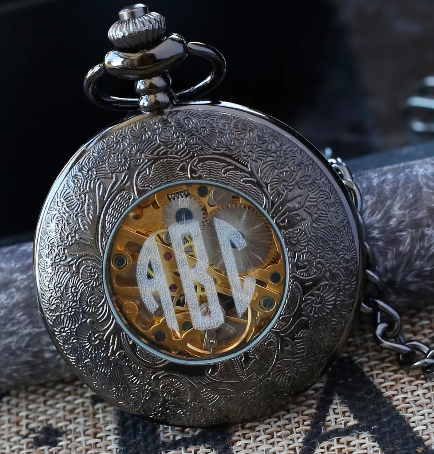 Groomsmen Gift Wedding Gift Antique Black Mechanical Pocket Watch Wedding Gift Set Gunmetal Black Pocket watch Personalized Engravable Mechanical Groomsmen gifts Wedding Gifts MPM002