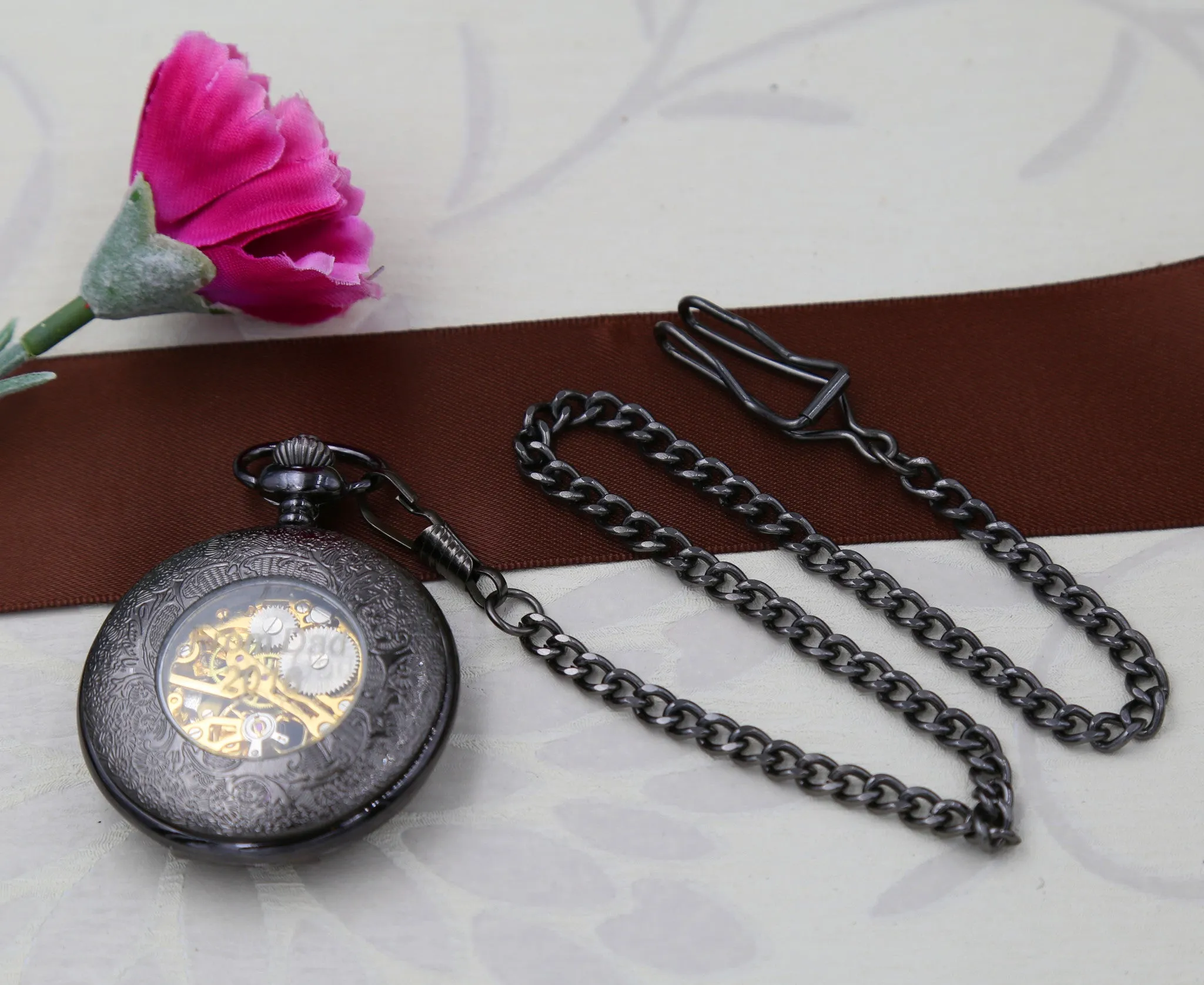 Groomsmen Gift Wedding Gift Antique Black Mechanical Pocket Watch Wedding Gift Set Gunmetal Black Pocket watch Personalized Engravable Mechanical Groomsmen gifts Wedding Gifts MPM002