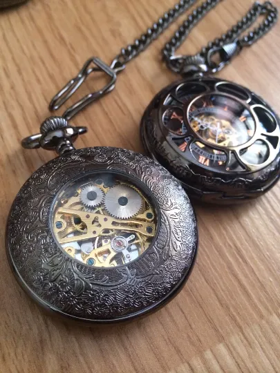 Groomsmen Gift Wedding Gift Antique Black Mechanical Pocket Watch Wedding Gift Set Gunmetal Black Pocket watch Personalized Engravable Mechanical Groomsmen gifts Wedding Gifts MPM002