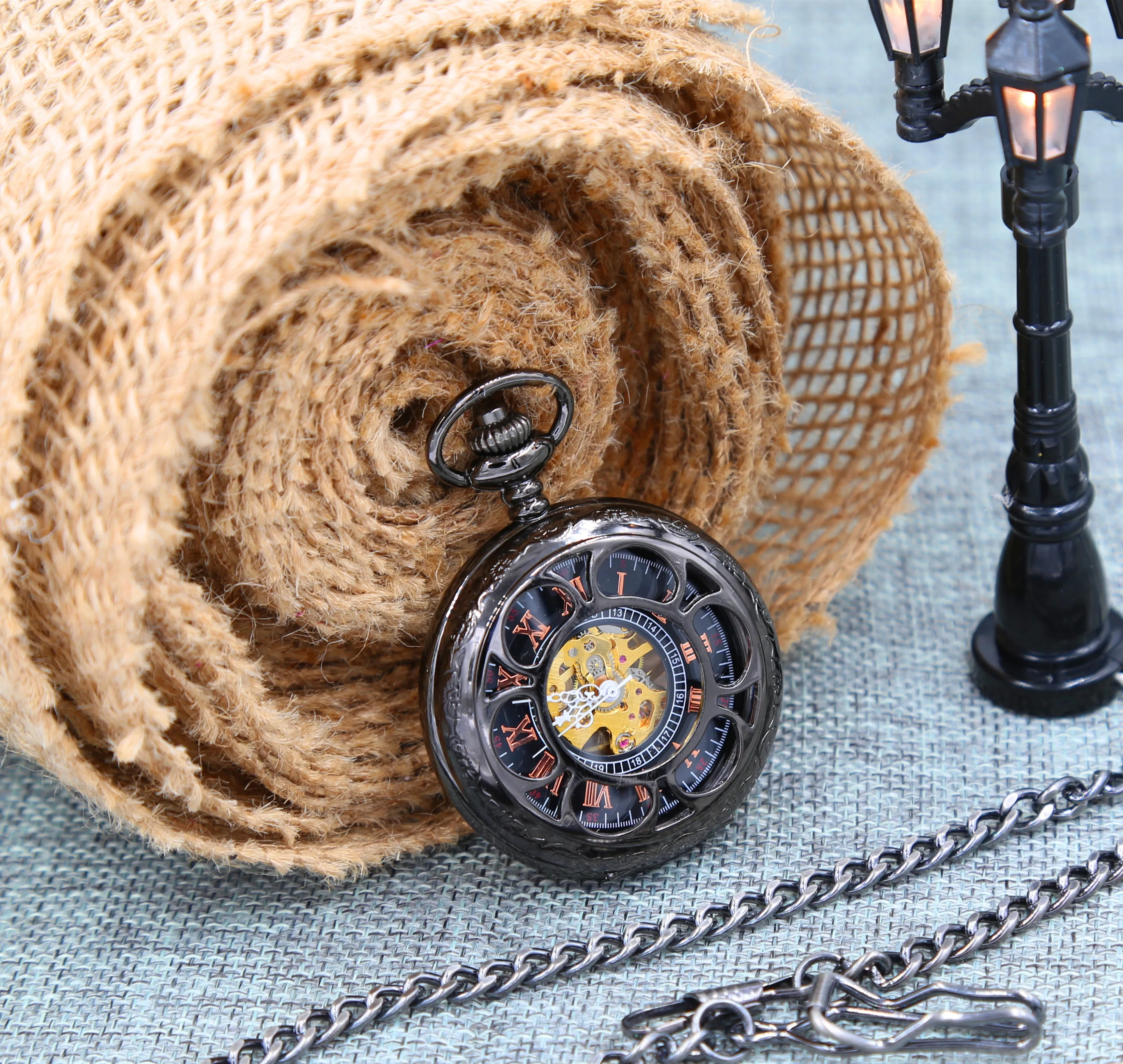 Groomsmen Gift Wedding Gift Antique Black Mechanical Pocket Watch Wedding Gift Set Gunmetal Black Pocket watch Personalized Engravable Mechanical Groomsmen gifts Wedding Gifts MPM002