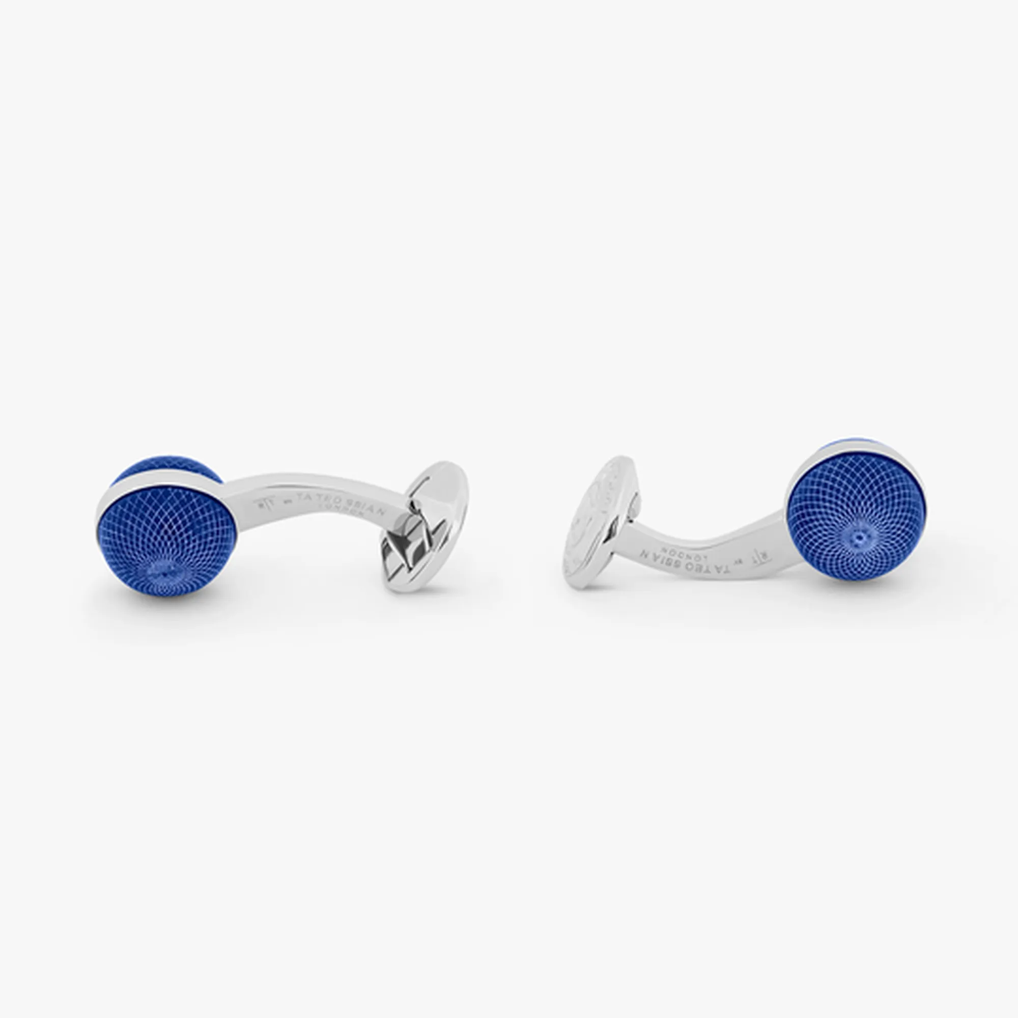 Guilloche Sphere cufflinks in lapis with rhodium finish