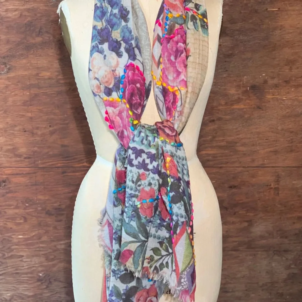 Gul Embroidered Floral Wool Scarf/Wrap