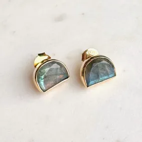 Half Moon Gemstone Stud Earrings: Labradorite