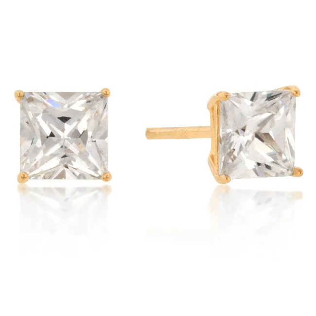 Halsey Princess Cut Gold Stud Earrings – 4mm  | 0.5ct | Sterling Silver