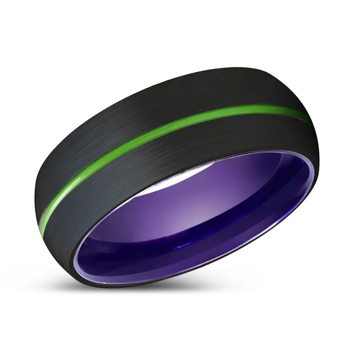 HAMLET | Purple Ring, Black Tungsten Ring, Green Groove, Domed