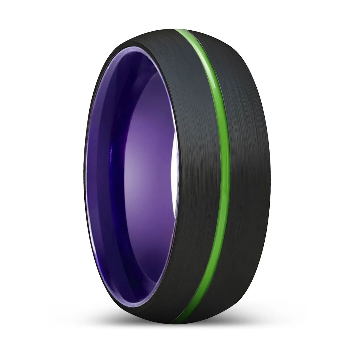 HAMLET | Purple Ring, Black Tungsten Ring, Green Groove, Domed