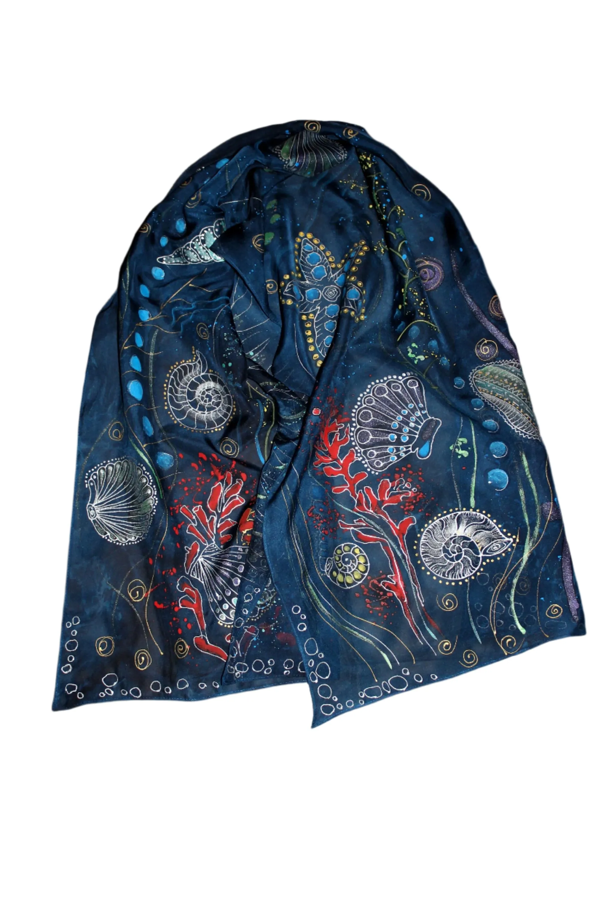 Hand painted and hand dyed silk scarf Dark blue and silver colors Perfect gift for her