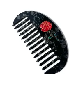 Hand-painted Rose Stem Gua Sha Treatment Hair Comb | Eco-Friendly