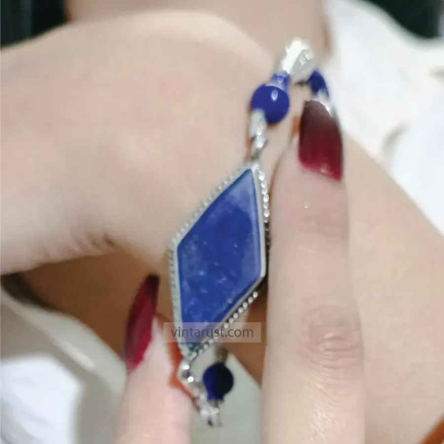 Handcrafted Lapis Bracelet, Bohemian Silver Kuchi Bracelet