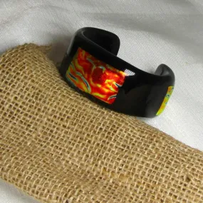 Handmade Black Fused Glass Cuff Bangle Bracelet