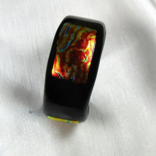 Handmade Black Fused Glass Cuff Bangle Bracelet