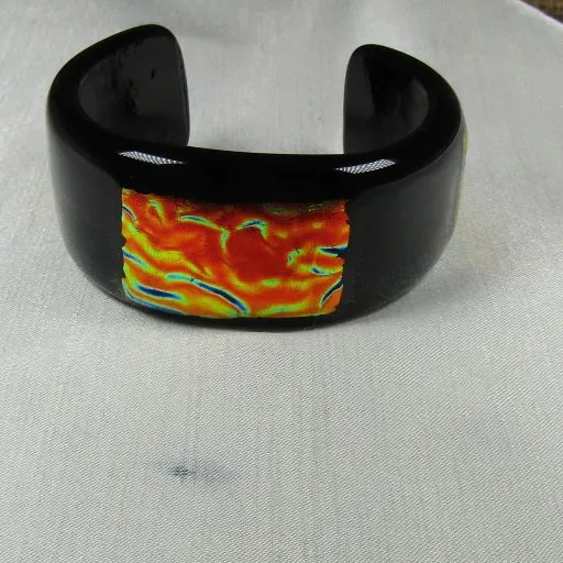 Handmade Black Fused Glass Cuff Bangle Bracelet