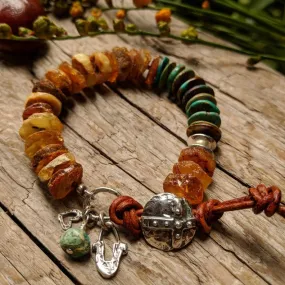 Handmade Raw Baltic Amber and Turquoise Bracelet