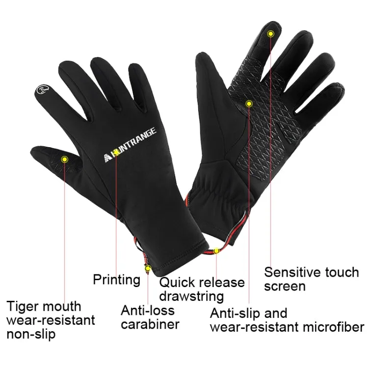 HUNTRANGE A037 Plus Velvet Sports Windproof Waterproof Touch Screen Riding Gloves, Size: M(Black)