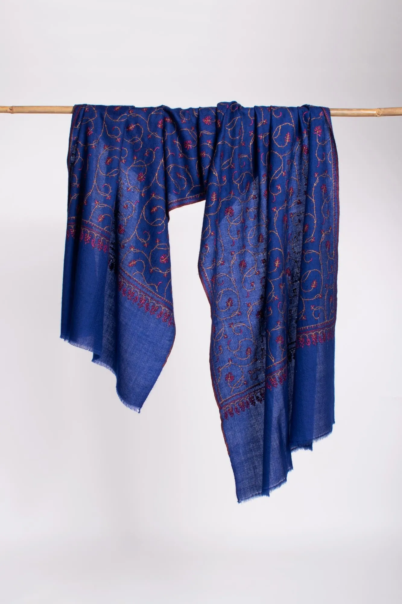 Indigo Embroidered Cashmere Handloomed Scarf - USK