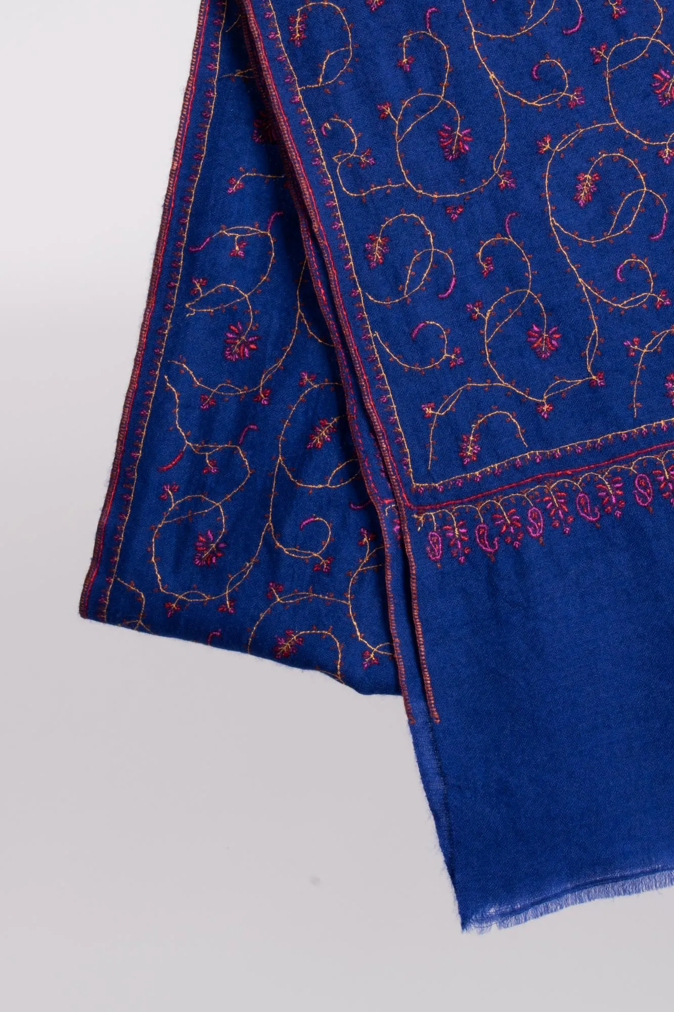 Indigo Embroidered Cashmere Handloomed Scarf - USK