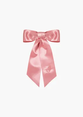 Initial April Satin Bow Barrette -- Peony