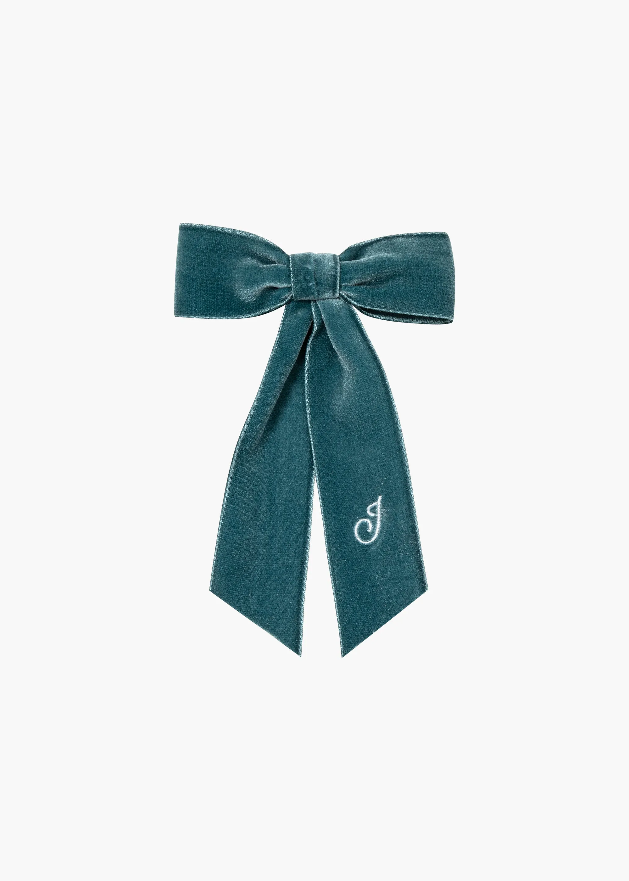 Initial Wide Velvet Bow Barrette -- Azul