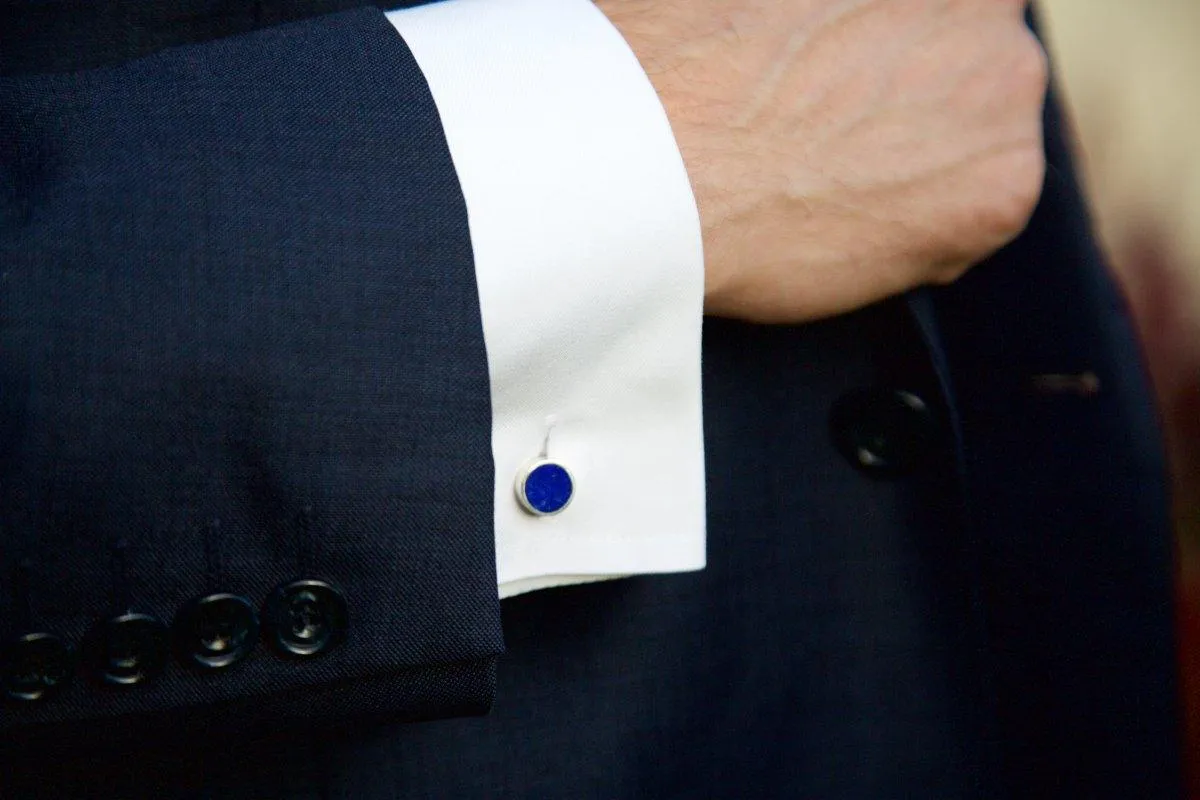 ISHKAR Lapis Lazuli Cradle Cufflinks in Silver