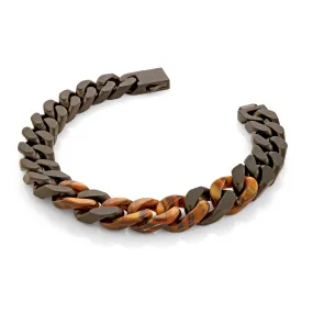 Italgem Men's 8.5" IP Steel Tiger's Eye Curb Link Bracelet