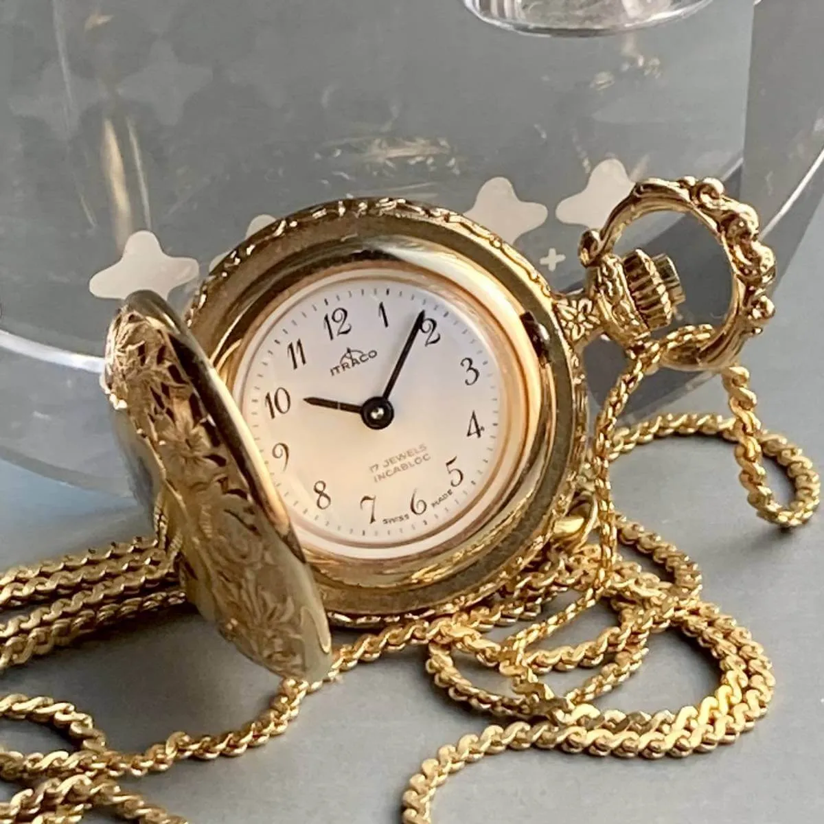 Itraco Pocket Watch Pendant Watch with Chain Antique 22mm