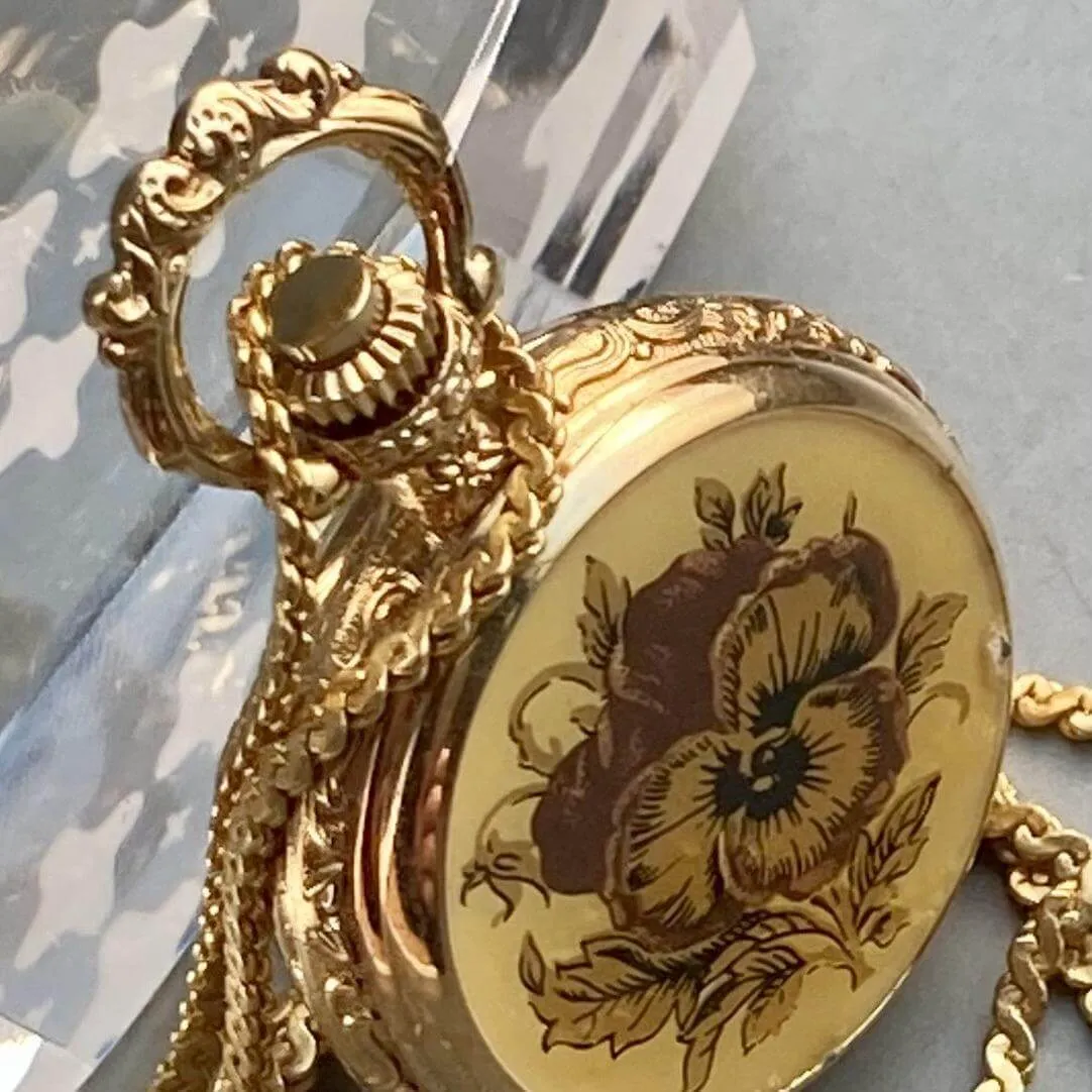 Itraco Pocket Watch Pendant Watch with Chain Antique 22mm