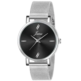 Jainx Black Dial Silver Mesh Chain Analog Wrist Watch for Women - JW8557