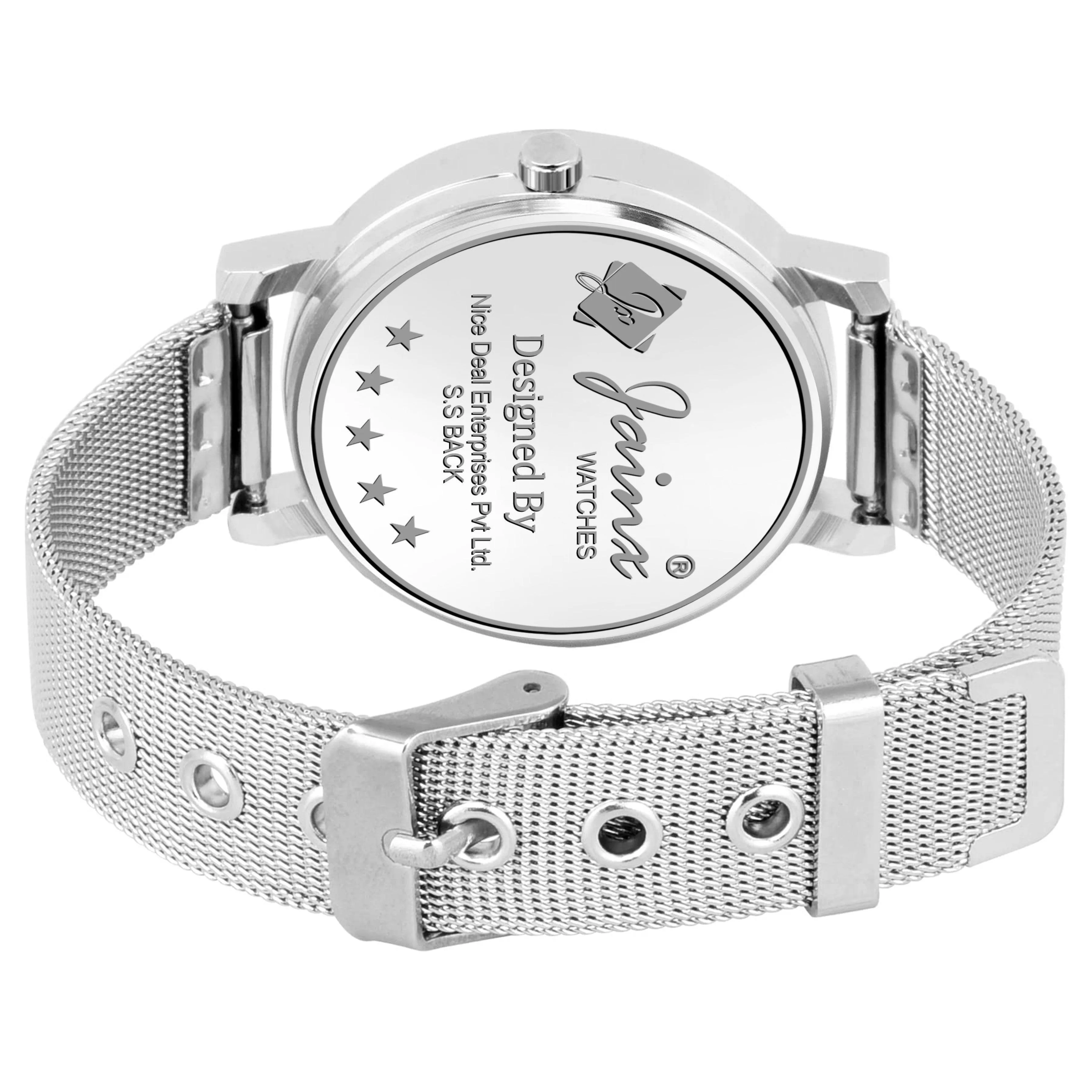 Jainx Blue Dial Silver Mesh Chain Analog Wrist Watch for Women - JW8556