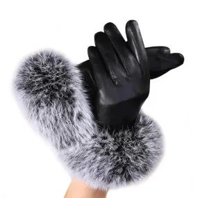 JECKSION Women's Classic Black Leather Gloves