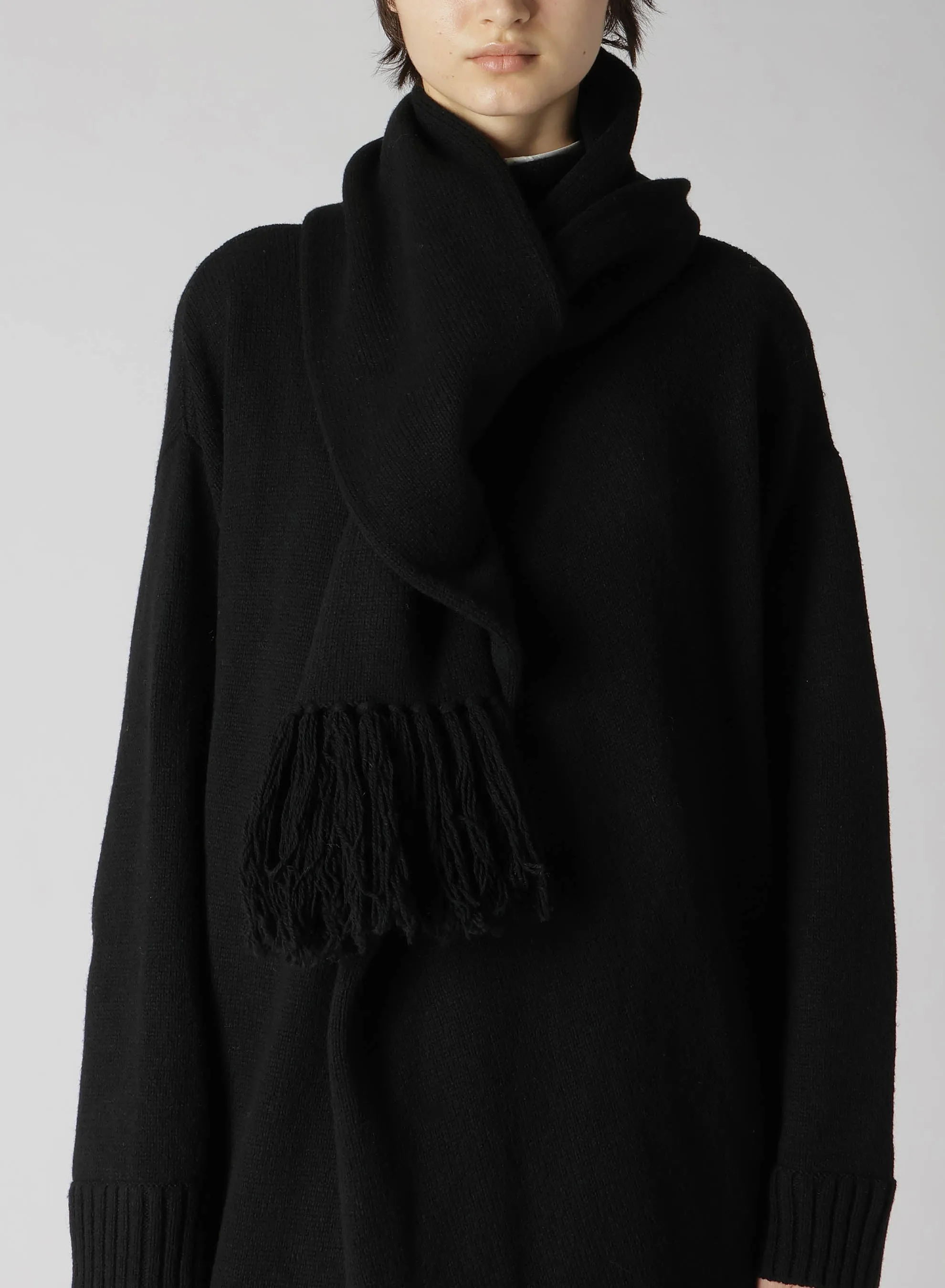 JERSEY FRINGE LONG BIG PULLOVER WITH SCARF