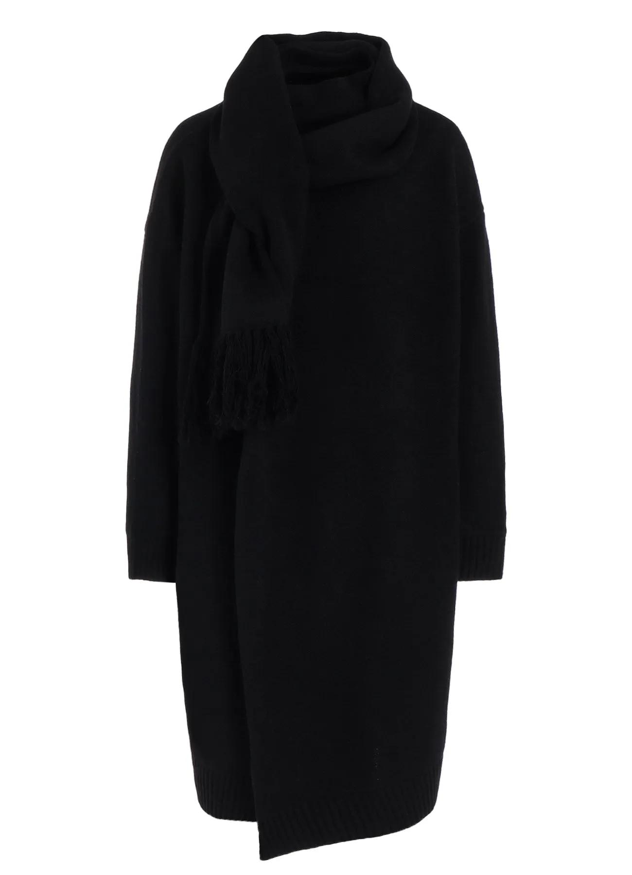 JERSEY FRINGE LONG BIG PULLOVER WITH SCARF