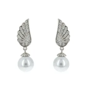 Jessa CZ Wings Pearl Drop Silver Earrings