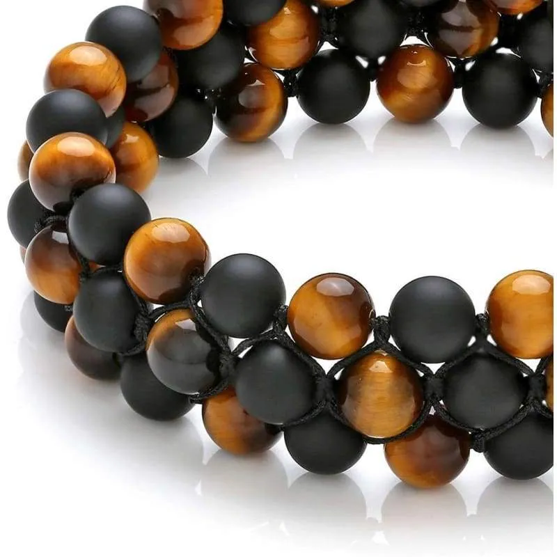 Jovivi Beads Chakra Bracelet Tigers Eye Gemstone Black Onyx Obsidian Lava Rock Stone Essential Oil Diffuser Bracelet Natural Energy Yoga Healing Crystals Bracelet Adjustble for Women Men