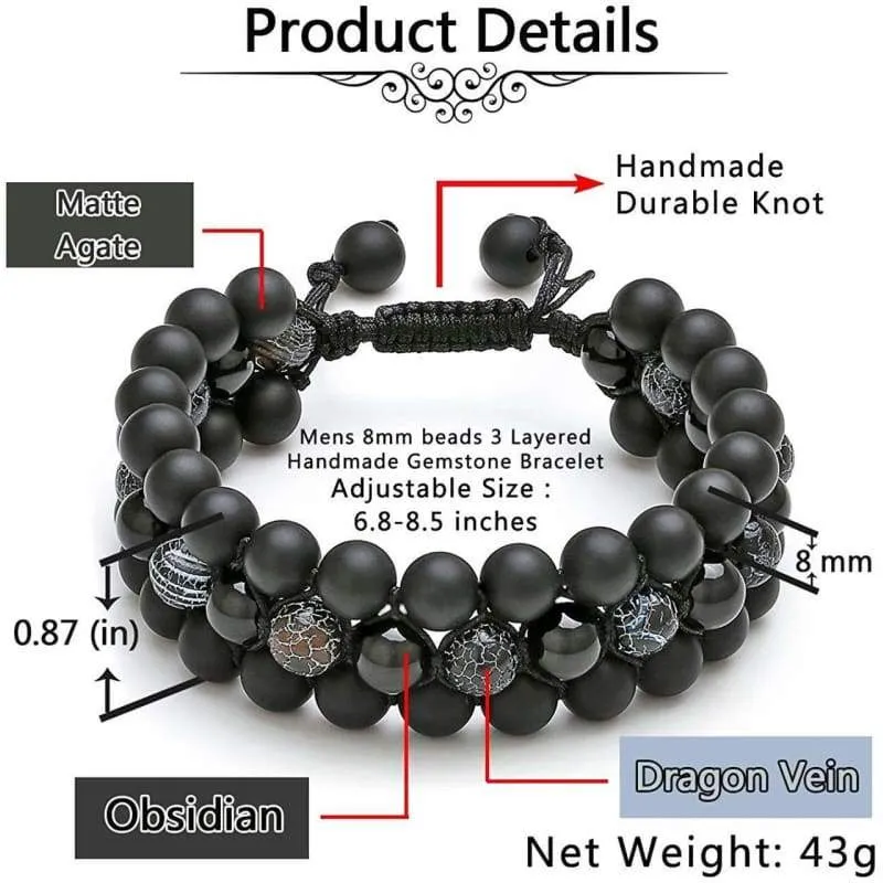 Jovivi Beads Chakra Bracelet Tigers Eye Gemstone Black Onyx Obsidian Lava Rock Stone Essential Oil Diffuser Bracelet Natural Energy Yoga Healing Crystals Bracelet Adjustble for Women Men