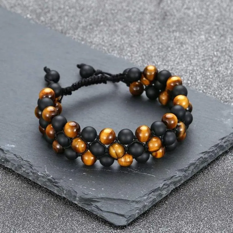 Jovivi Beads Chakra Bracelet Tigers Eye Gemstone Black Onyx Obsidian Lava Rock Stone Essential Oil Diffuser Bracelet Natural Energy Yoga Healing Crystals Bracelet Adjustble for Women Men