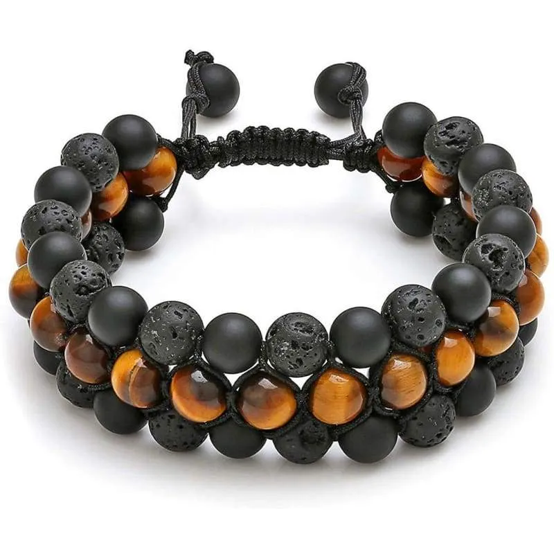 Jovivi Beads Chakra Bracelet Tigers Eye Gemstone Black Onyx Obsidian Lava Rock Stone Essential Oil Diffuser Bracelet Natural Energy Yoga Healing Crystals Bracelet Adjustble for Women Men