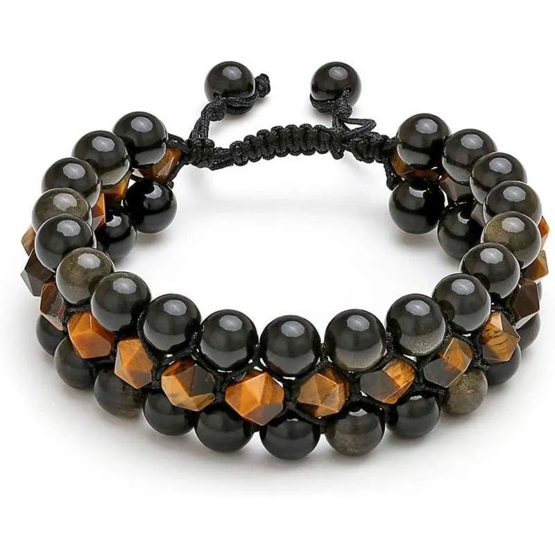 Jovivi Beads Chakra Bracelet Tigers Eye Gemstone Black Onyx Obsidian Lava Rock Stone Essential Oil Diffuser Bracelet Natural Energy Yoga Healing Crystals Bracelet Adjustble for Women Men