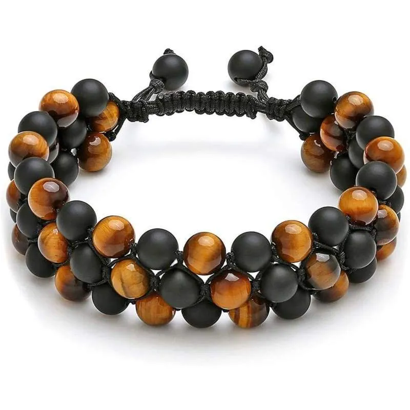 Jovivi Beads Chakra Bracelet Tigers Eye Gemstone Black Onyx Obsidian Lava Rock Stone Essential Oil Diffuser Bracelet Natural Energy Yoga Healing Crystals Bracelet Adjustble for Women Men