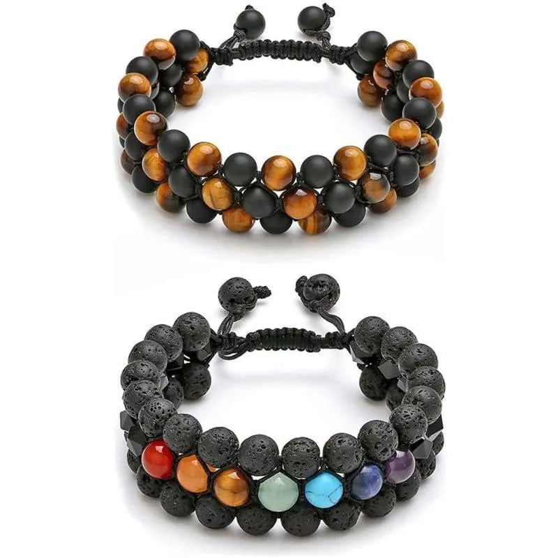 Jovivi Beads Chakra Bracelet Tigers Eye Gemstone Black Onyx Obsidian Lava Rock Stone Essential Oil Diffuser Bracelet Natural Energy Yoga Healing Crystals Bracelet Adjustble for Women Men