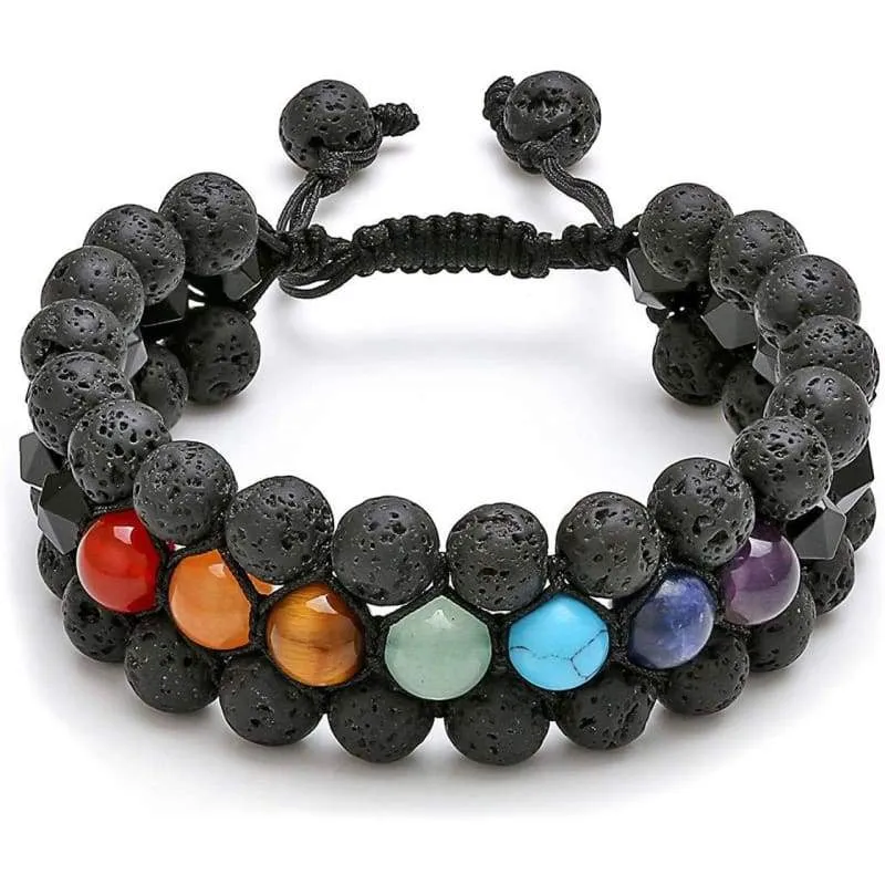 Jovivi Beads Chakra Bracelet Tigers Eye Gemstone Black Onyx Obsidian Lava Rock Stone Essential Oil Diffuser Bracelet Natural Energy Yoga Healing Crystals Bracelet Adjustble for Women Men