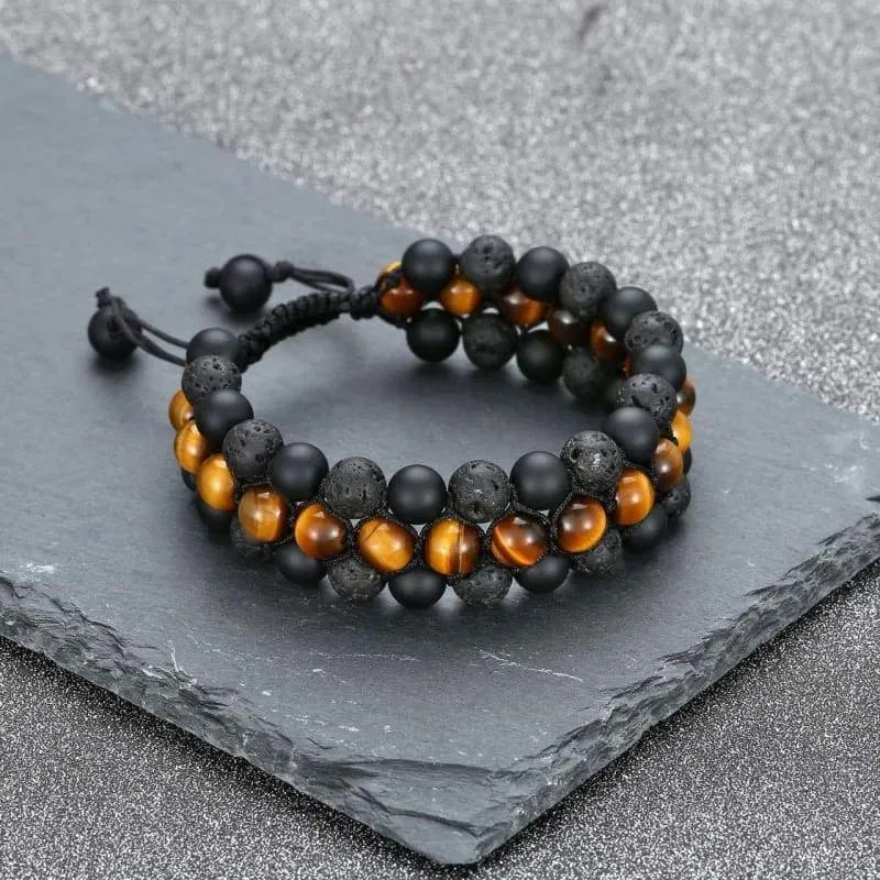 Jovivi Beads Chakra Bracelet Tigers Eye Gemstone Black Onyx Obsidian Lava Rock Stone Essential Oil Diffuser Bracelet Natural Energy Yoga Healing Crystals Bracelet Adjustble for Women Men